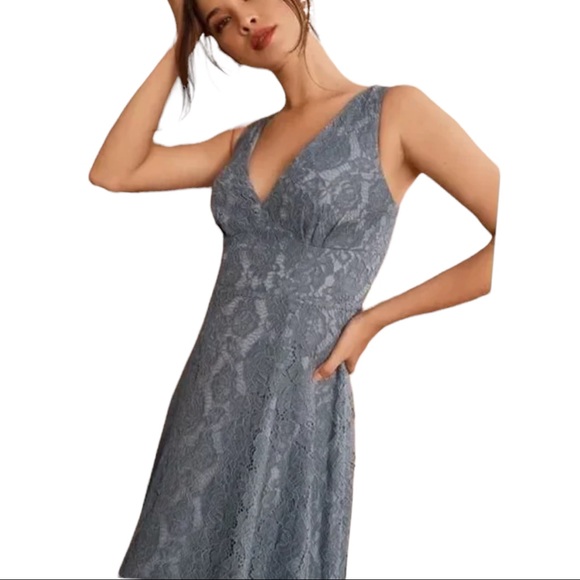 Fame & Partners x BHLDN / Anthropologie Dona 4 / Sm Blue Floral Lace Formal Gown - Picture 3 of 9